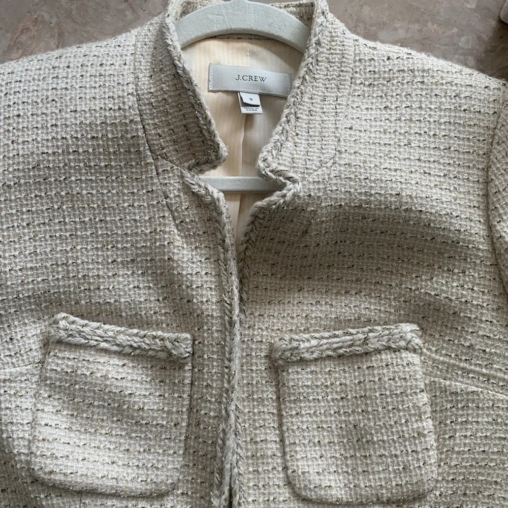 JCrew Tweed Blazer with Metallic Thread size 0 cream‎ beige classic elegant